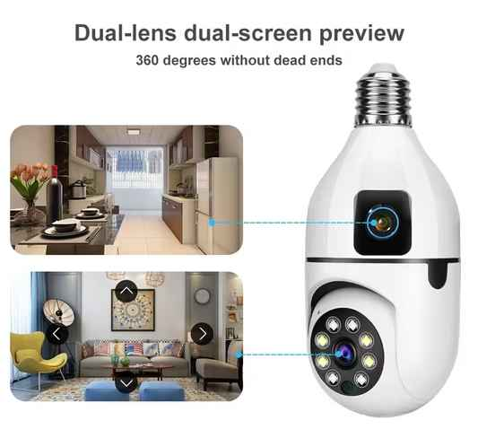 SPEED-X SPE27-2 DUAL LENS BULB CAMERA 1080P WIFI PANORAMIC NIGHT VISION MOTION DETECTION WITH V380 PRO APP